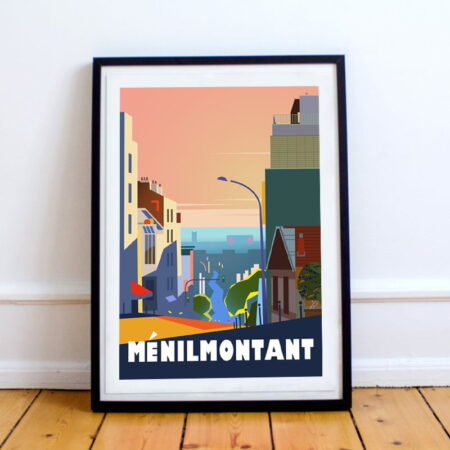 Affiche du quartier Ménilmontant dans le 20 ème arrondissement de Paris.